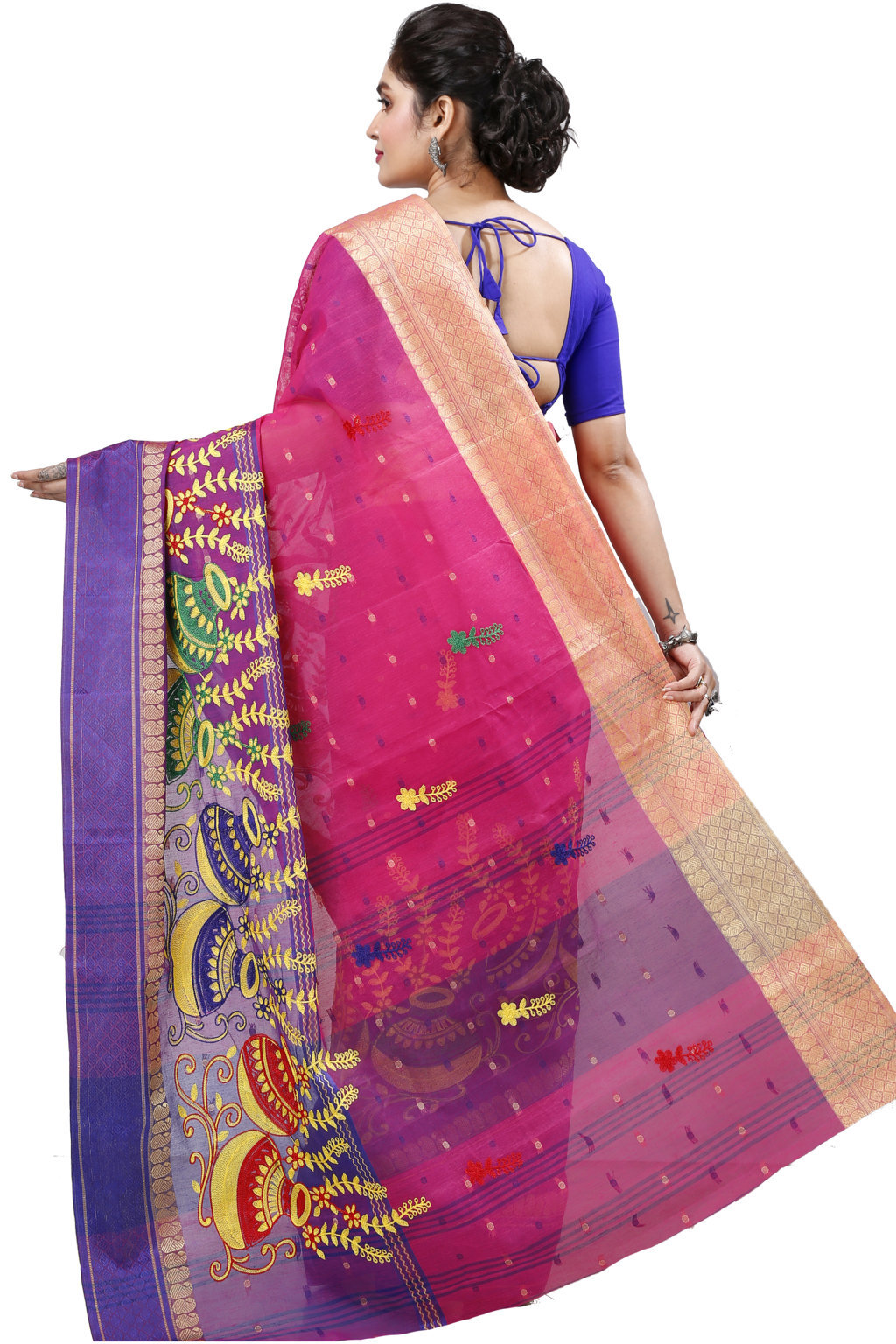 Pink Pure Cotton Embi_Ganga_Buti Tant Embroidery (1004)